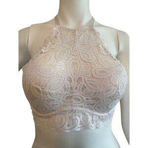 Victorias Secret Pink Lace Push-Up Halter Bralette In Light Pink Size L